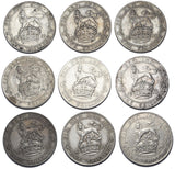 1911 - 1919 Shillings Lot (9 Coins) - George V British Silver Coins - Date Run