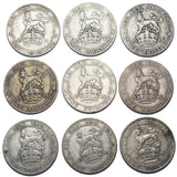 1911 - 1919 Shillings Lot (9 Coins) - George V British Silver Coins - Date Run