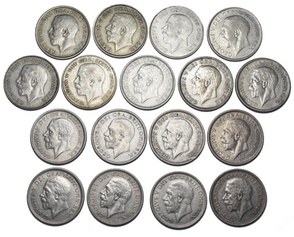 1920 - 1936 Better Grade British Silver Shillings Lot (17 Coins) - Date Run