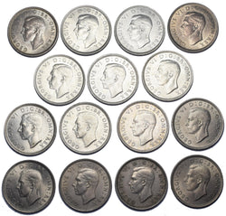 1937 - 1951 High Grade British Silver Scottish Shillings Lot (15 Coins)