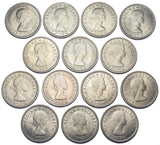 1953 - 1966 High Grade British English Shillings Lot (15 Coins) - Date Run