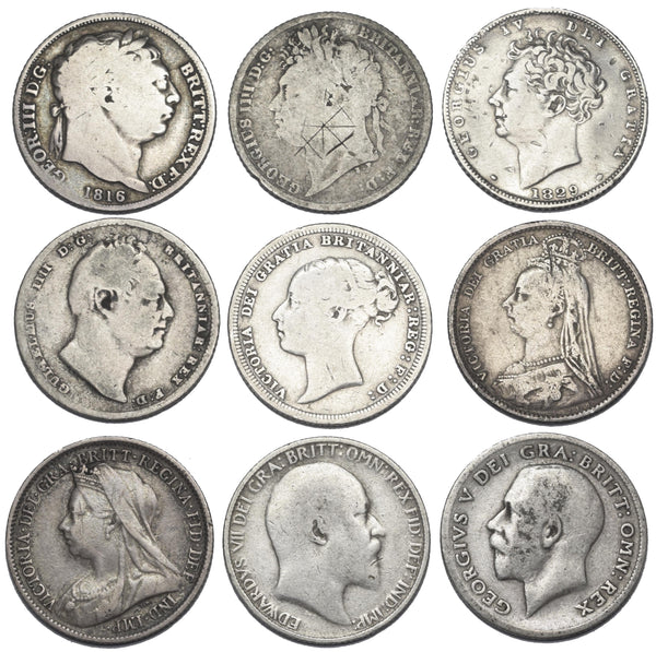 1816 - 1918 Sixpences Lot (9 Coins) - British Silver Coins - All Different Types