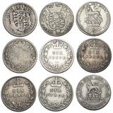 1816 - 1918 Sixpences Lot (9 Coins) - British Silver Coins - All Different Types