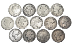 1839 - 1860 Sixpences Lot (13 Coins) - Victoria British Silver Coins