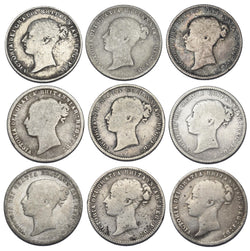 1864 - 1875 Sixpences Lot (9 Coins) - Victoria British Silver Coins