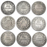 1864 - 1875 Sixpences Lot (9 Coins) - Victoria British Silver Coins