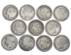 1877 - 1887 YH Sixpences Lot (11 Coins) - Victoria British Silver Coins