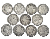 1877 - 1887 YH Sixpences Lot (11 Coins) - Victoria British Silver Coins