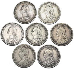 1887 - 1892 Sixpences Lot (7 Coins) - Victoria British Silver Coins - Date Run