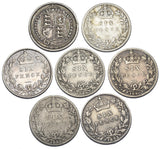 1887 - 1892 Sixpences Lot (7 Coins) - Victoria British Silver Coins - Date Run