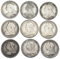 1893 - 1901 Sixpences Lot (9 Coins) - Victoria British Silver Coins - Date Run