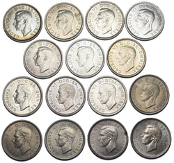 1937 - 1951 High Grade British Silver Sixpences Lot (15 Coins) - Date Run