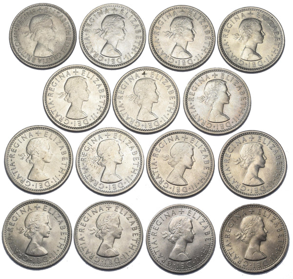 1953 - 1967 High Grade British Sixpences Lot (15 Coins) - Date Run