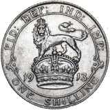 1913 Shilling - George V British Silver Coin - Nice