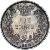 1858 Sixpence - Victoria British Silver Coin - Superb