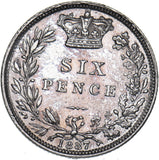 1887 Sixpence (Young Head) - Victoria British Silver Coin - Very Nice