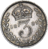 1887 Threepence - Victoria British Silver Coin - Very Nice