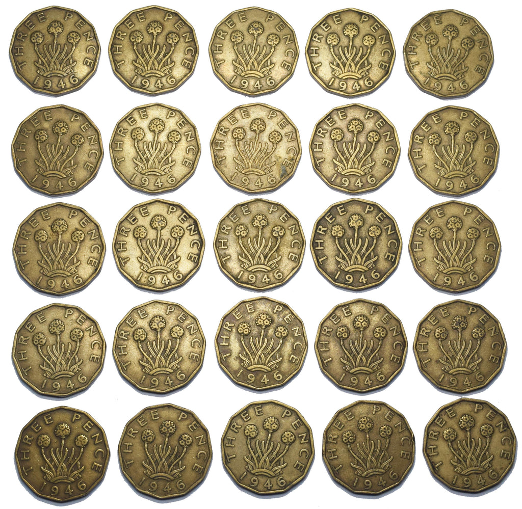 1946 Brass Threepences Lot (25 Coins) - George VI British Coins - Rare ...