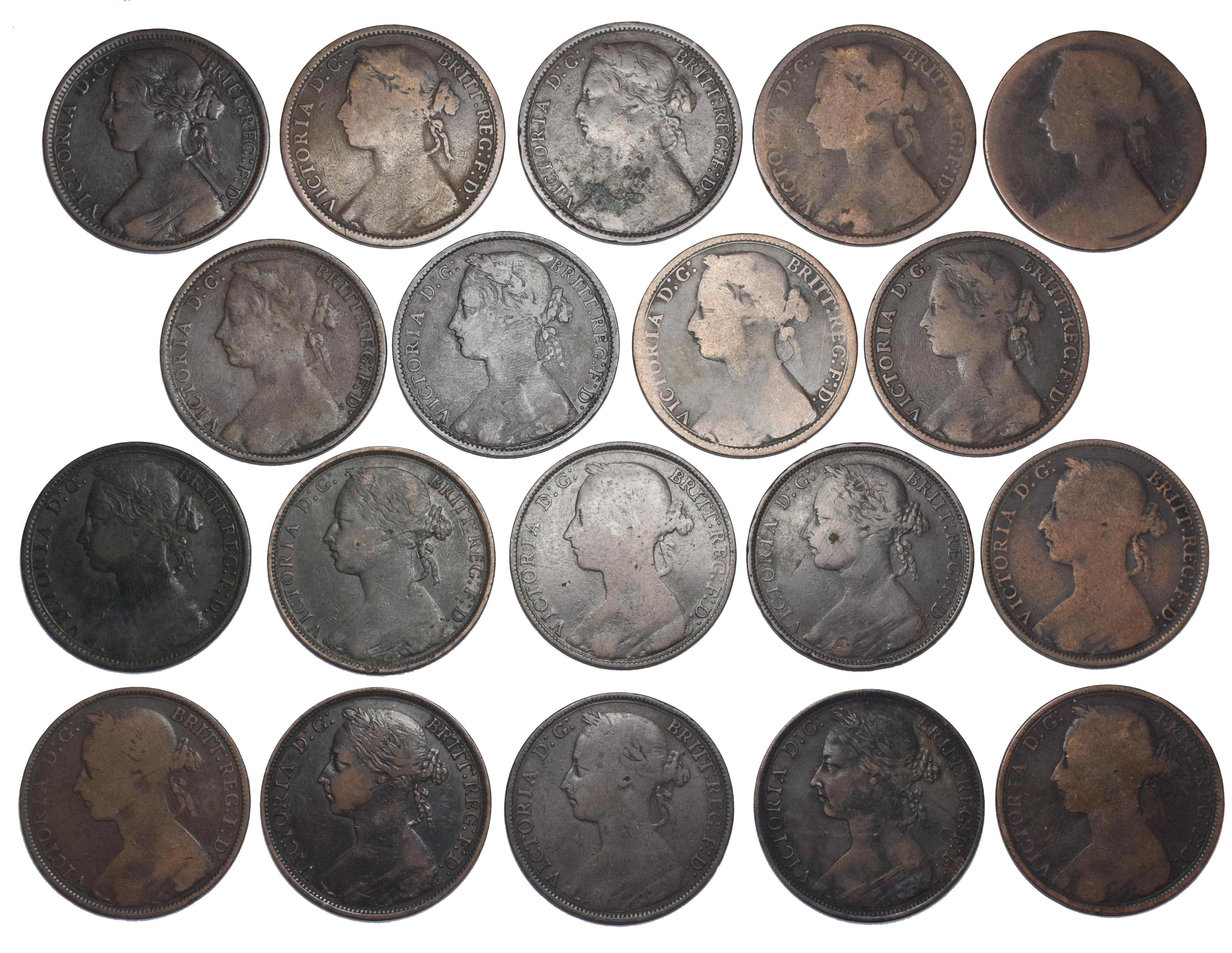 1873 1893 Pennies Lot 19 Coins Victoria British Bronze Coins