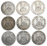 1911 - 1919 Shillings Lot (9 Coins) - George V British Silver Coins - Date Run