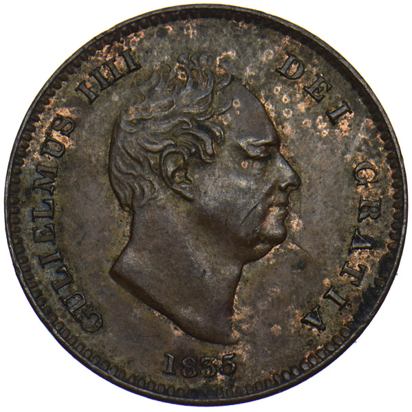 1835 Third Farthing - William IV British Copper Coin - Very Nice